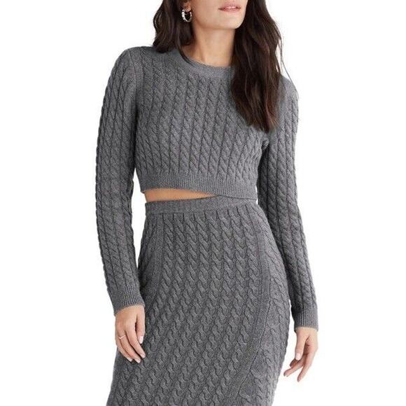 Favorite Daughter Wool Blend Cabled Cropped Sweater Grey xs - Picture 1 of 3